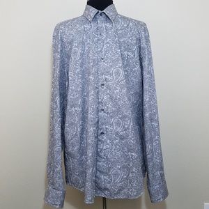 Mens Express Gray Paisley Long Sleeve Button Large